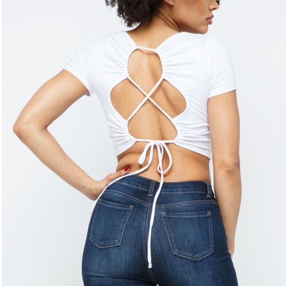 Drawstring Open Back Crop Top - Picture 1 of 2